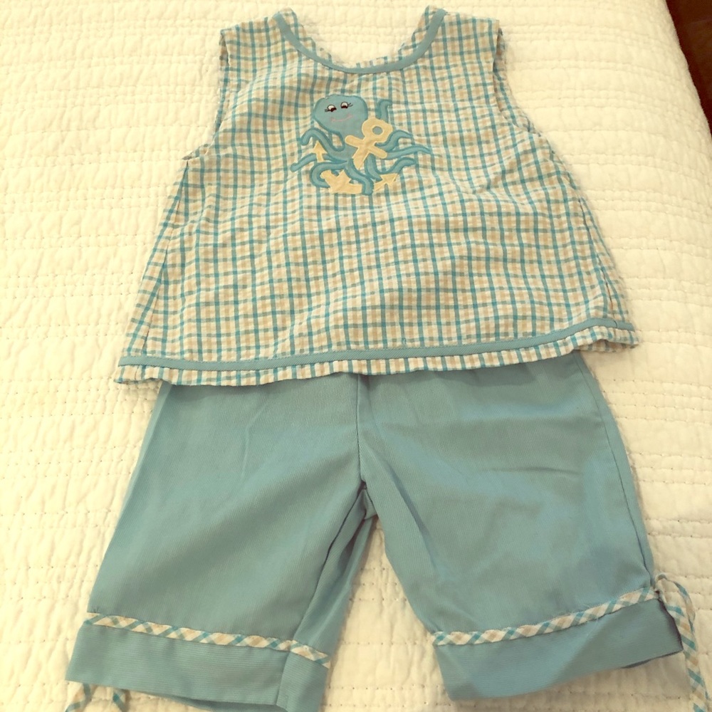 Sleeveless plaid top with matching long shorts